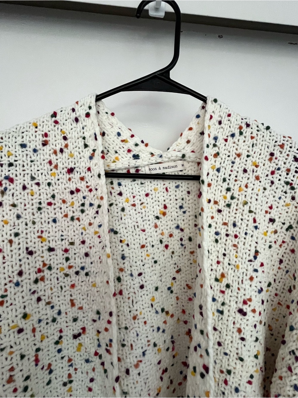 moon & madison Cream Open-Front Speckled Knit Cardigan